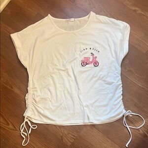 White Short Sleeve Tee with Pink Scooter Pocket - Unknown Brand
